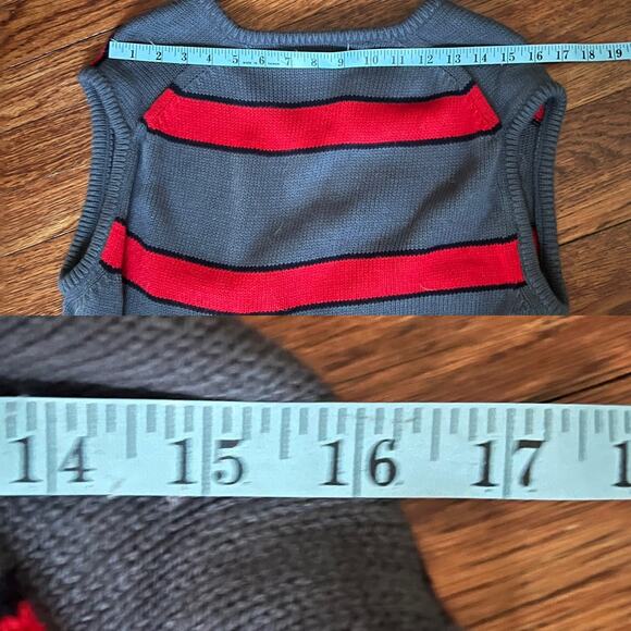 Vintage 80s Gray Red Striped Sweater Vest Men S Retro Prep Academia Unisex Cozy - Picture 12 of 17
